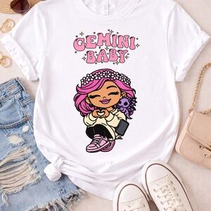 Gemini Baby Graphic Tee - White with Pink Accents